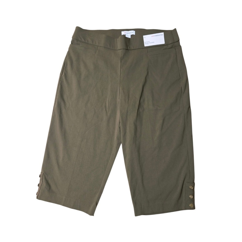 Liz Claiborne Capri Pedal Pusher Moss Green Dressy Pull On Pants Alyssa 12 NWT